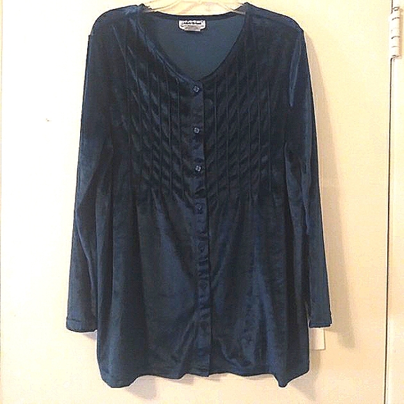 Y2K Vintage Velvety Christmas Green Tunic Top, Size: Large - Picture 7 of 8